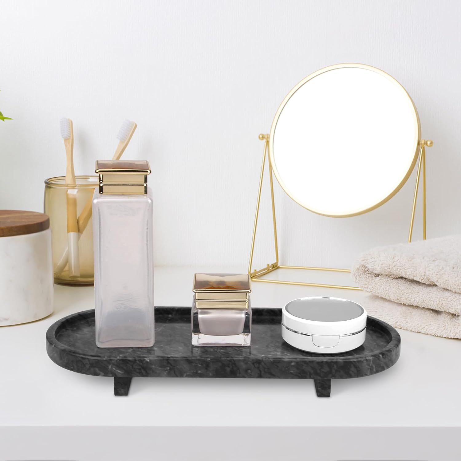 Marble Oval Bathroom Vanity Tray / Black Grey with Leg