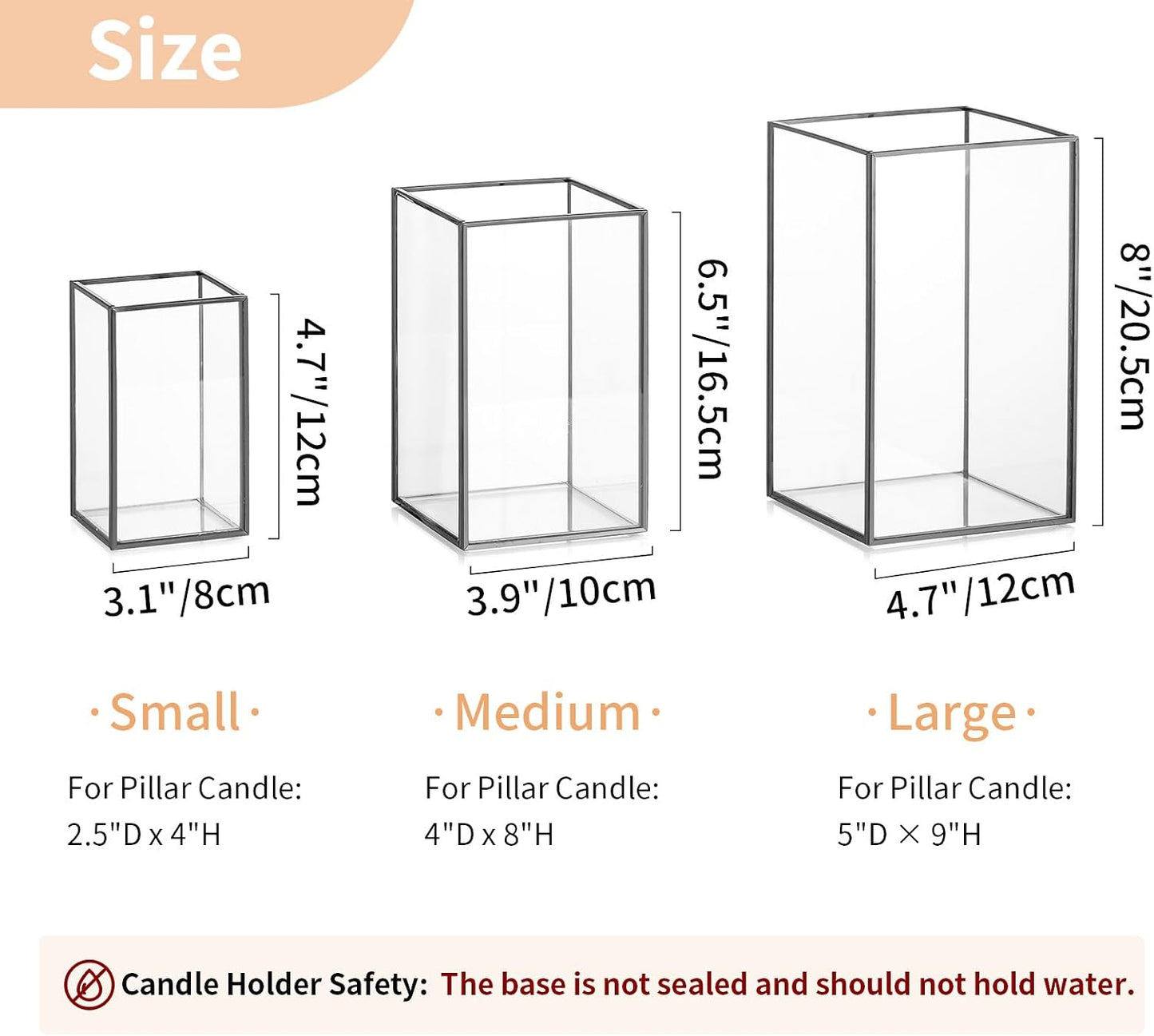 NUPTIO Hurricane Glass Candle Holders: 6 Pcs Clear Lantern Pillar Candles Holder with Black Metal Frame Modern Candle