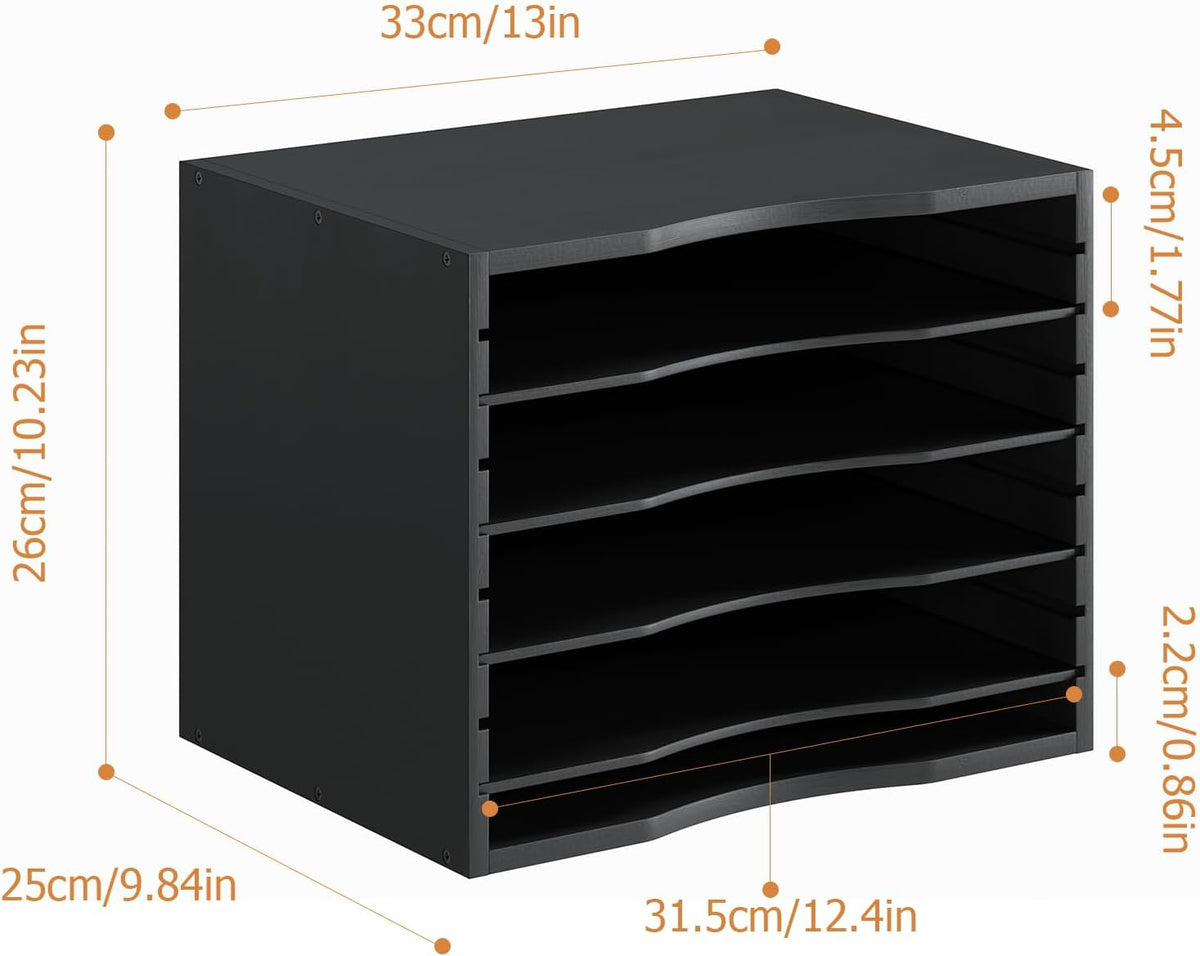 Bamjoy Wood 5 Tier Desktop Organizer, Paper Organizer Mail Sorter, File Holder Letter Document Storage with Adjustable