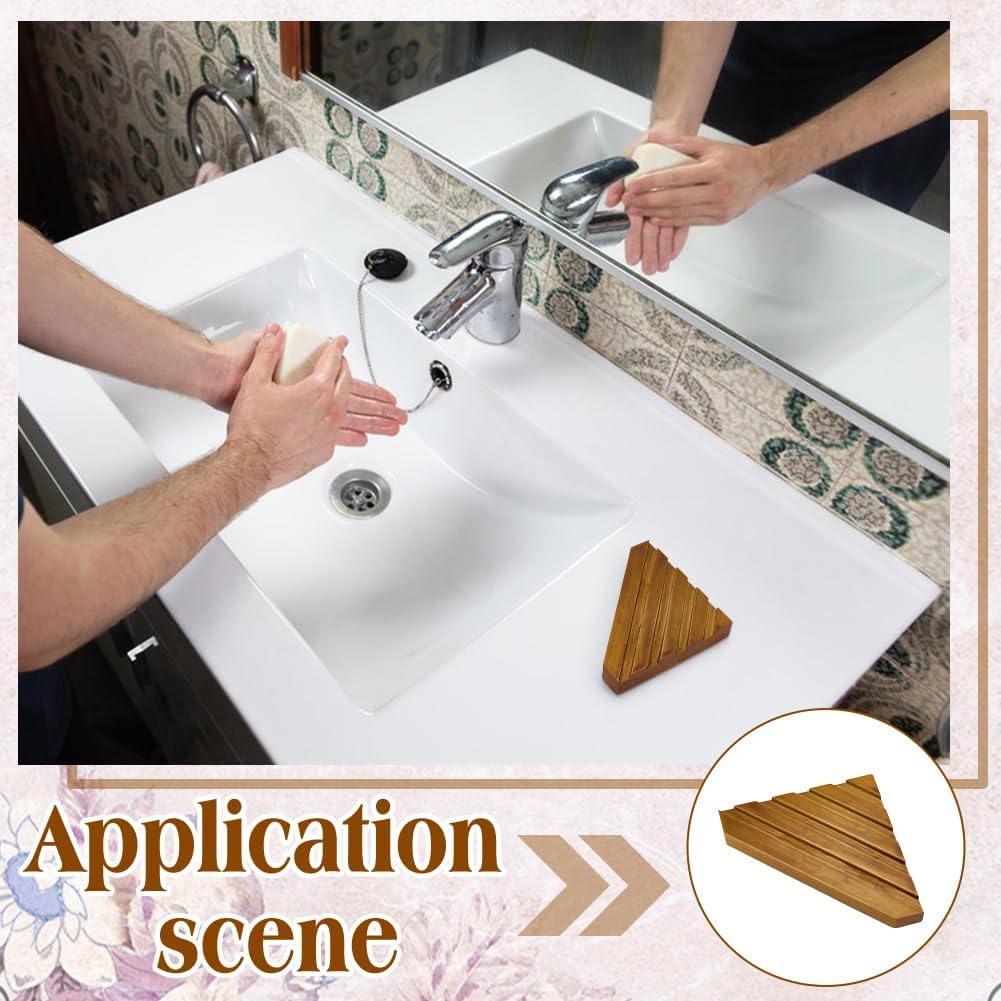 Wooden Corner Soap Dish for Shower Thick Triangle Shape Self-Draining Corner / 4.6 x 7.8 / Set of 2