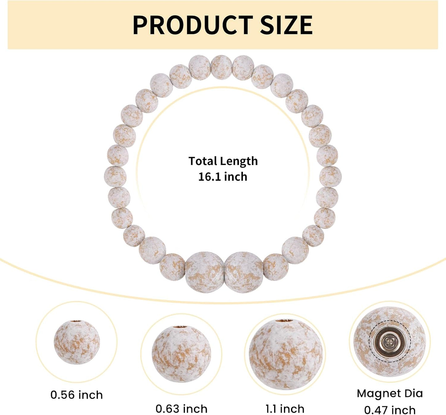KLOGTSIND Magnetic Curtain Tiebacks, 6 Pack Wood Bead Curtain Holdbacks | Curtain Holders for Bedroom Decor, Boho Room