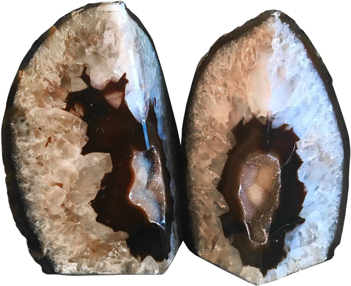 Agate Bookends Black Geode Book Ends Heavy Duty Bookend Holder Decorative / Natural Black / 2-3LBS