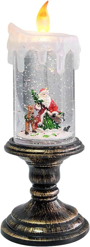 Eldnacele Santa Christmas Snow Globe Flameless Candle Battery Operated