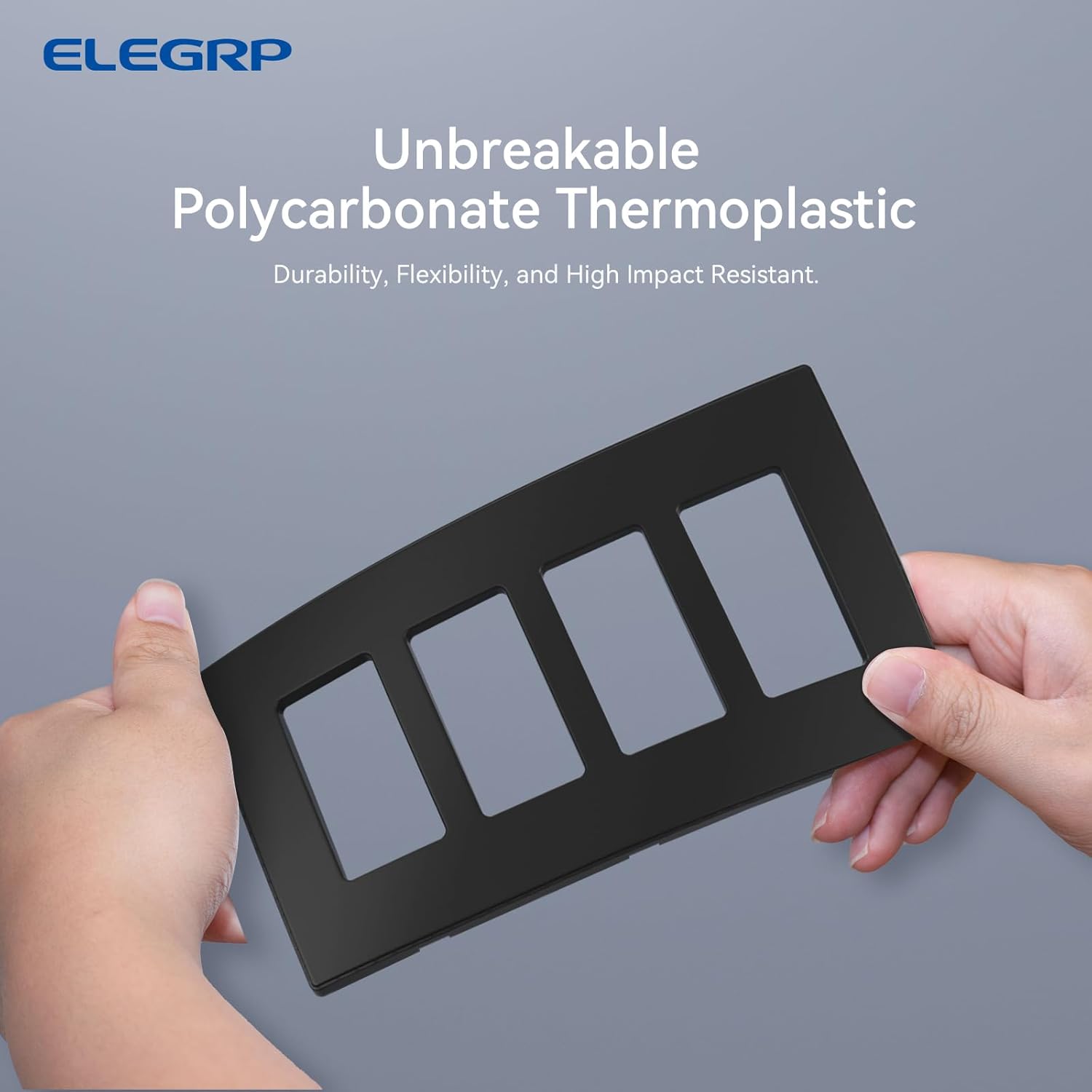 ELEGRP 4-Gang Screwless Decorative Wall Plates, Mid-Size Unbreakable Thermoplastic Faceplate Cover for Decorator