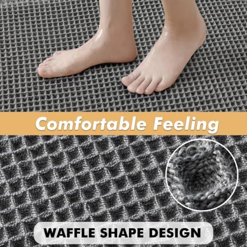 MIULEE Set of 2 Waffle Bathroom Rugs Boho Bath Mat Dark Grey 24x36 Inch