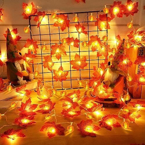 2 Pack Fall Garland with Pumpkin Lights Total 40LED 20Ft Battery Operated