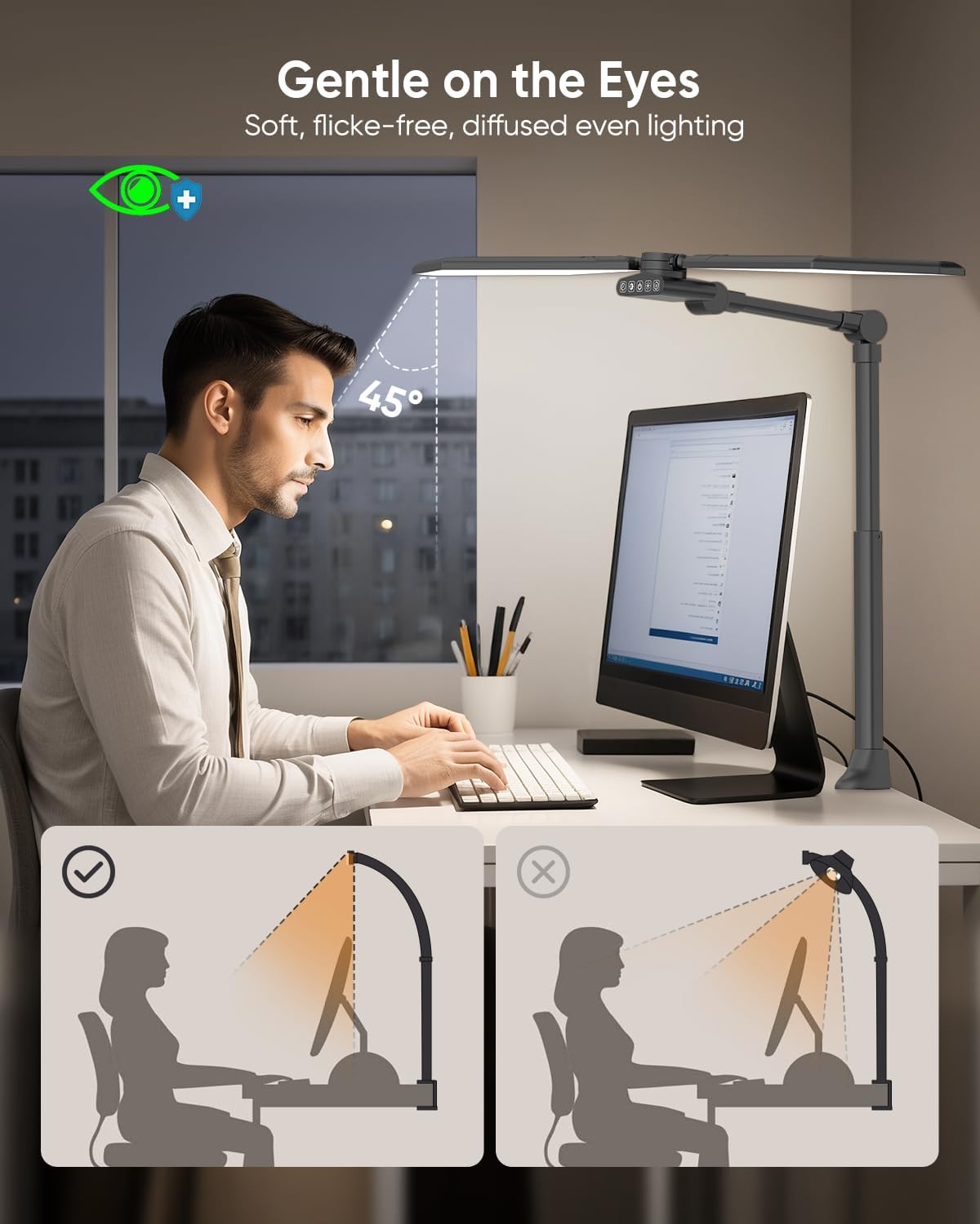36W LED Desk Lamp with Clamp, Dual-Head Architect Lamp with Remote, Black | Ultra Bright 448-LED 3600LM Office Lamp