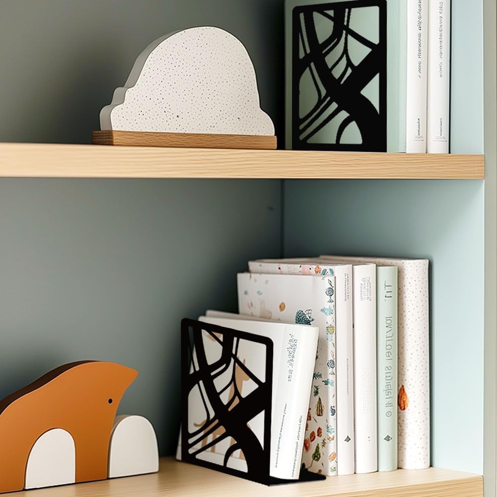 Metal Bookends for Desk Organizer / Abstract / Black