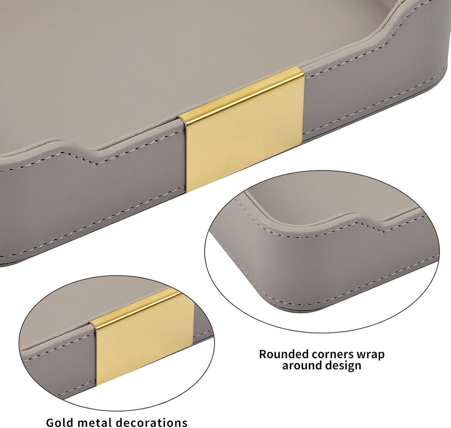 Leather Valet Tray Desktop Storage Organizer / 8.5 x 5.8 x 1.9 / Gray