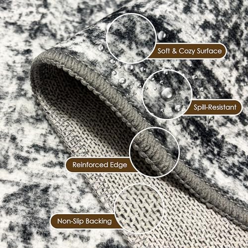 Washable Area Rug 8' x 10' Vintage Traditional Persian Mat - Foldable Distressed Non-Slip Machine Washable Carpet for