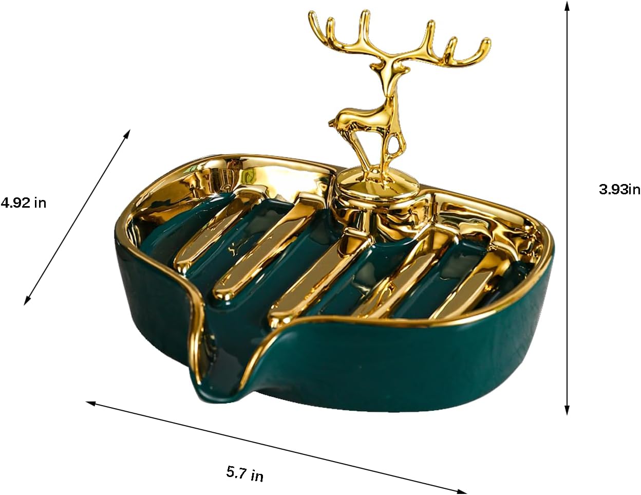 Ceramic Soap Dish Self Draining Soap Holder Tray Easy Cleaning Soap Saver / Green Painted In Gold