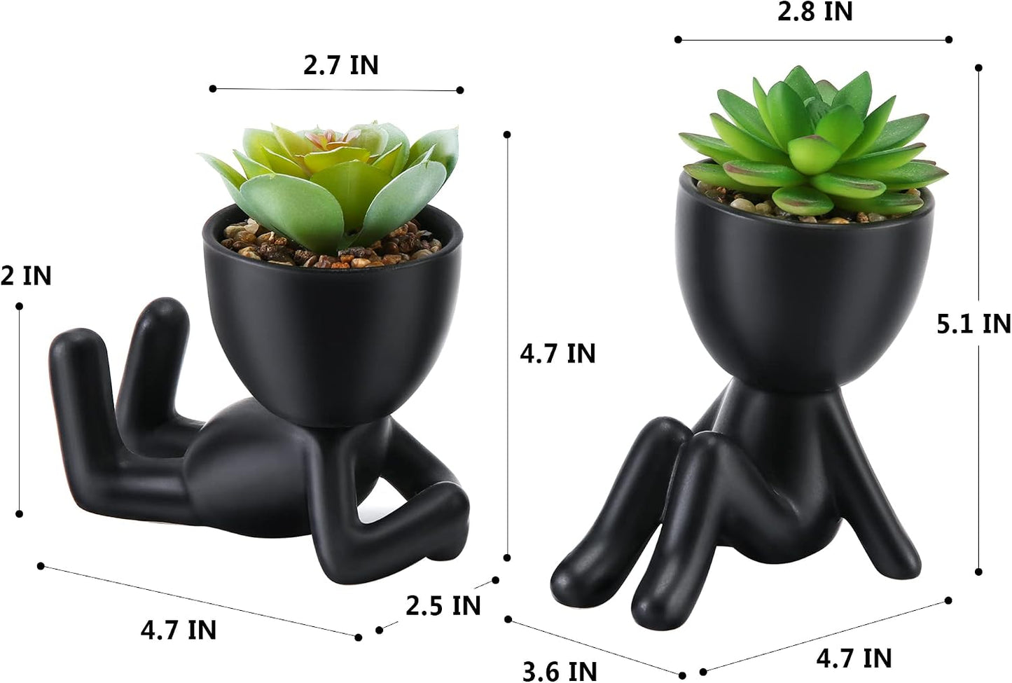 Mini Succulents Plants Artificial in Black Modern Human Shaped / Black Ceramic Pot A Green Succulent