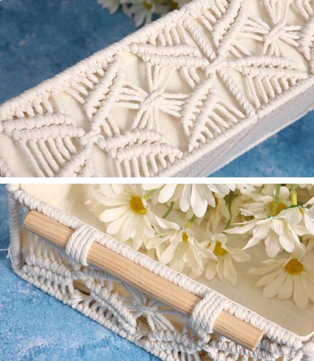GIB Macrame Storage Basket Boho Decor Boxes Small Woven Baskets for Organizing / White / Set of 3