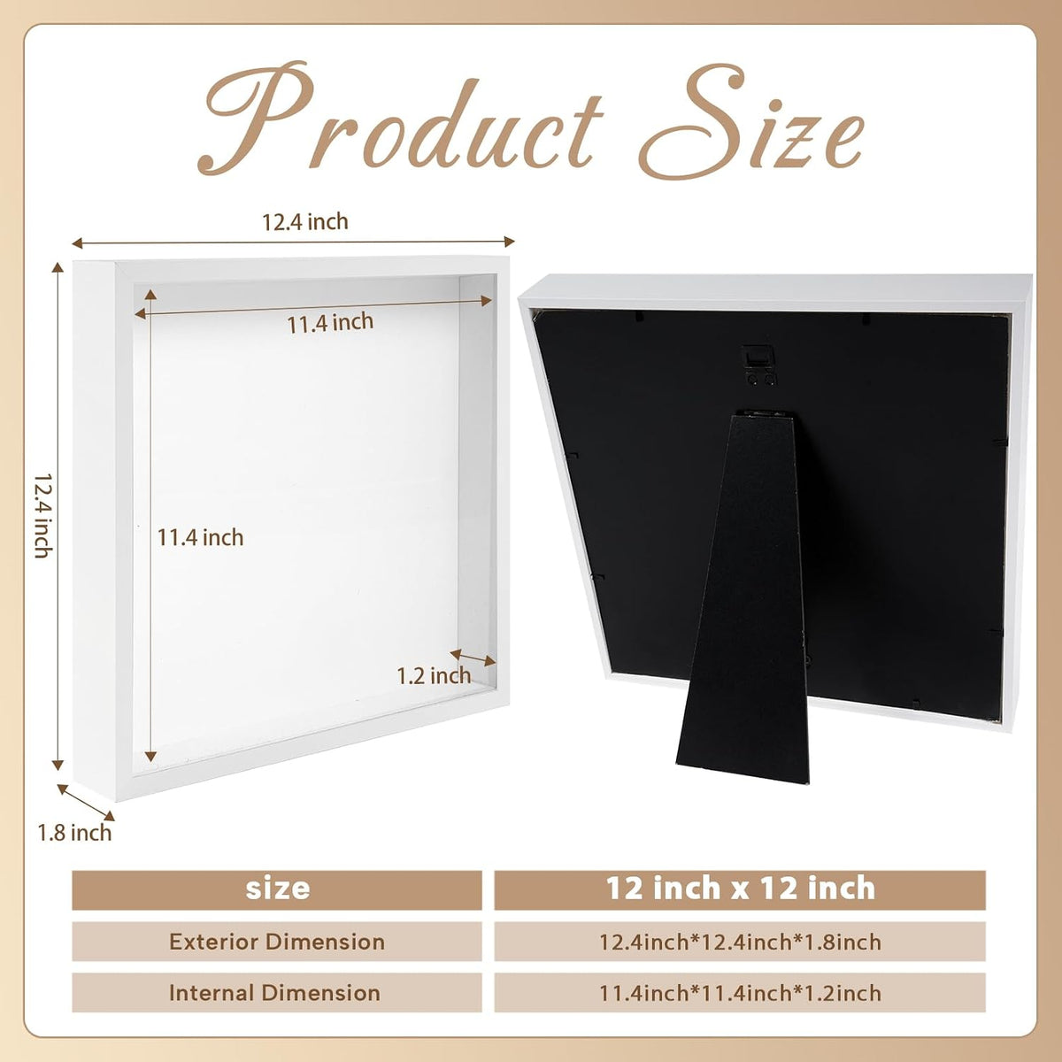 2 Pack 12x12 Shadow Box Frame Deep Shadow Boxes Display Cases with Stand | Wood Shadowbox Display on Tabletop or Wall