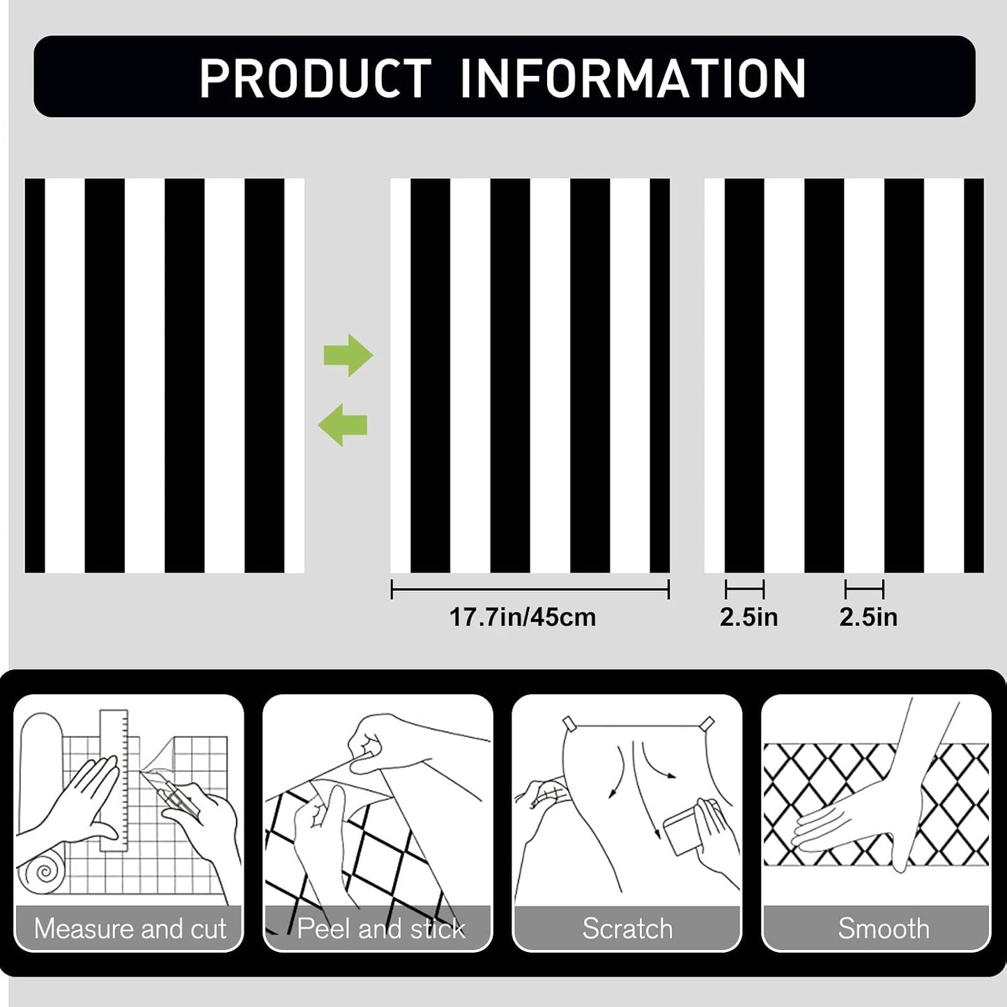 Qianglive17. " Black and White Peel and Stick Wallpaper / Black/white Striped / Striped / 17.3 x 200
