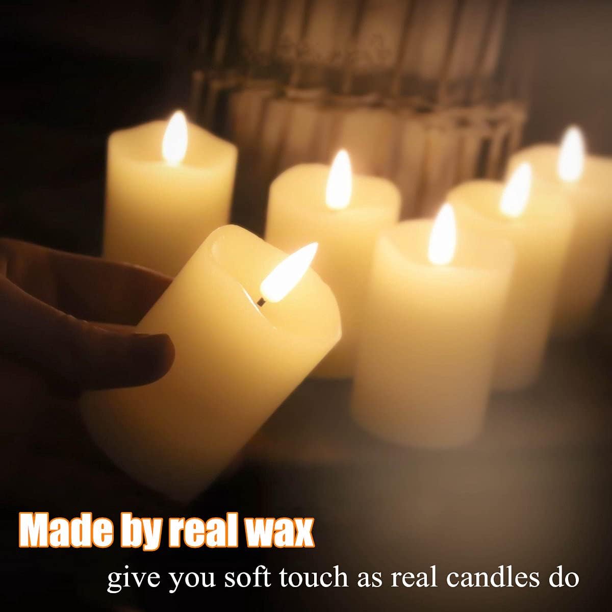 Ivory Flameless Votive Candles with Timer Batteries Set of 6 | 2x3 in Small LED Pillar Candles, Halloween Fall Candles