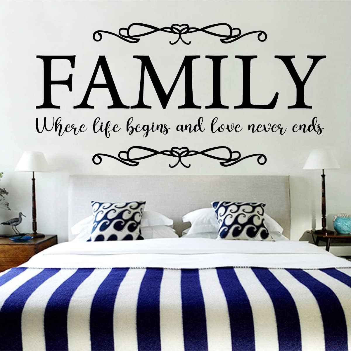 Family Quote Design Life and Love Wall Decor Sticker Mural / 90 x 45 / Medium Cm / Black