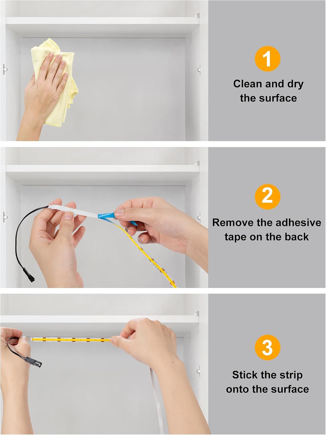 JUSJUBR Shelf Lights, 6 PCS 20 Inch Dimmable Flexible COB LED Light Strips, Warm White 3000K, LED Under Cabinet Lights