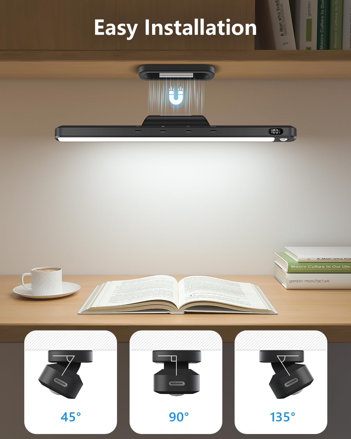Ferswe 5W Motion Sensor LED Light Bar with Remote, 2500mAh Under Cabinet Lights with Battery Display,Eye-Friendly