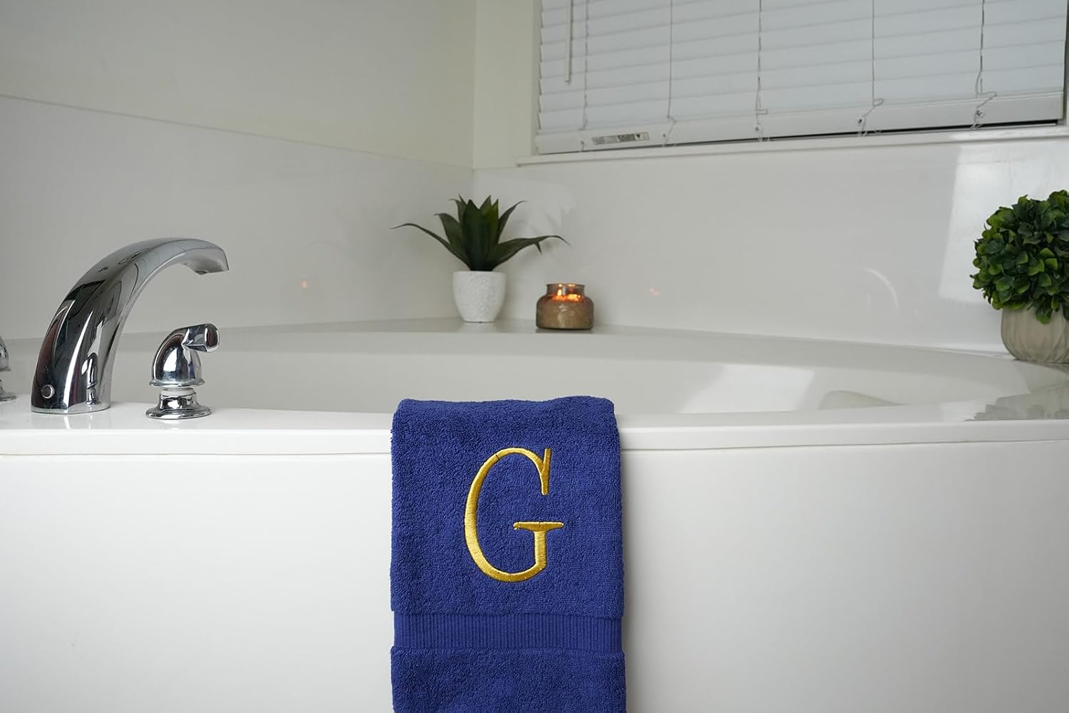 Navy with Gold Monogrammed Hand Towels for Bathroom - Set of 2 Letter G | Luxury Hotel Quality Initial Towels For