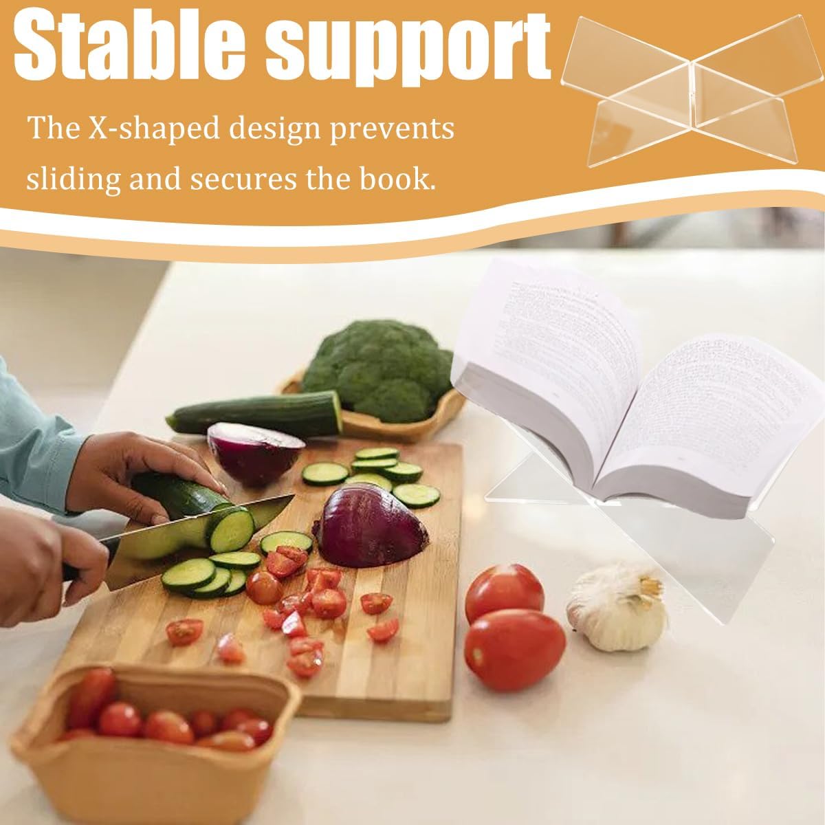 Acrylic Book Stand Cookbook Display Holder / Clear