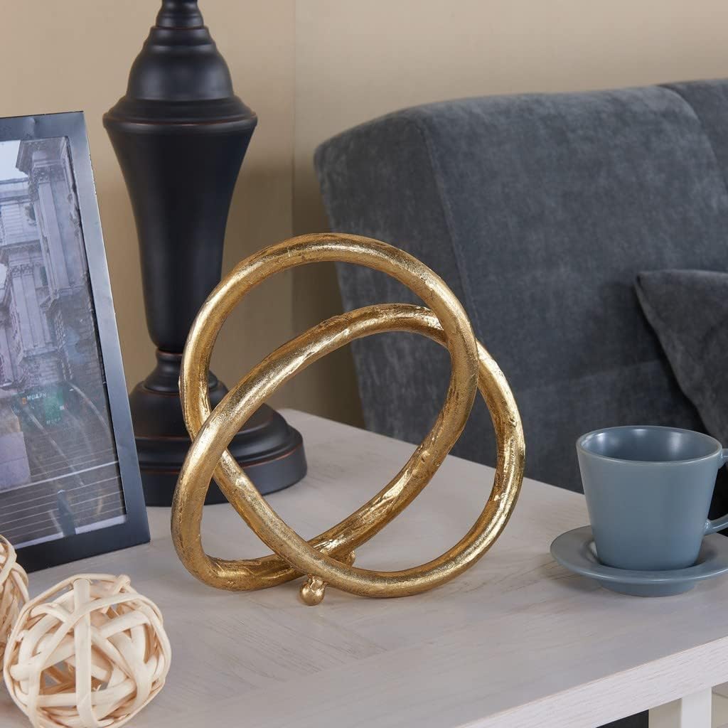 . Eternal Loop Metal Art Abstract Sculpture. This Unique Accent Piece Symbolizes an Unending / Gold