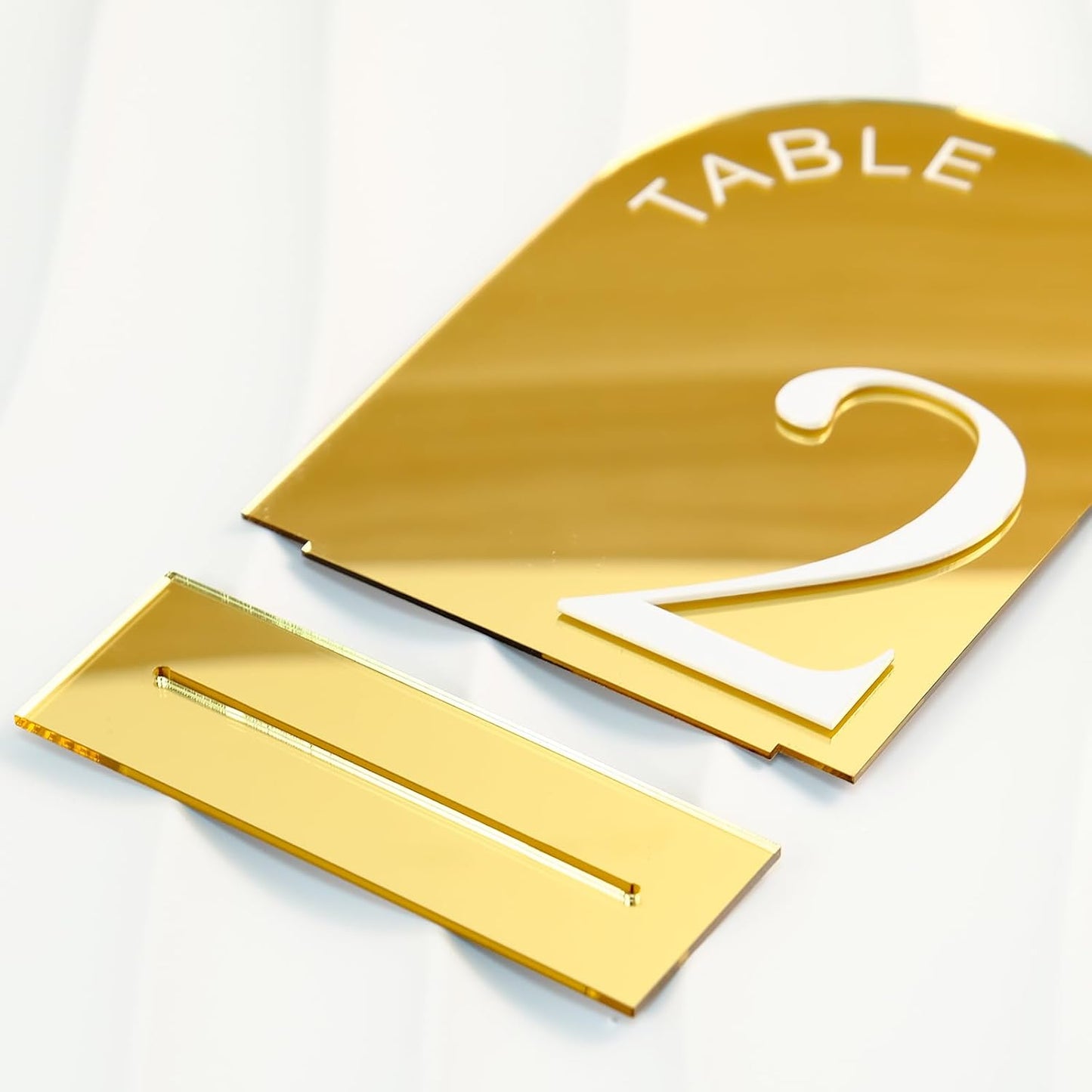Gold Mirror Arch Wedding Table Numbers 1-15 with Stands | 15 Pack 5x7 Inch Gold Mirror Acrylic Arch Signs with Raised