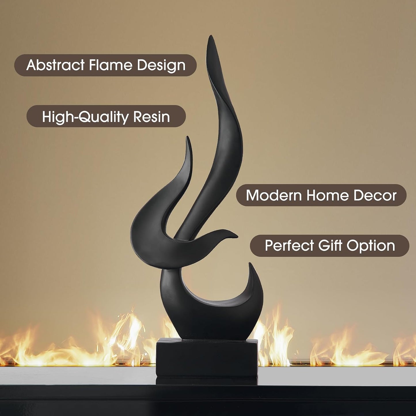 Black Flame Abstract Sculpture Resin Art Statue Modern Home Decor / Black Abstract Statue