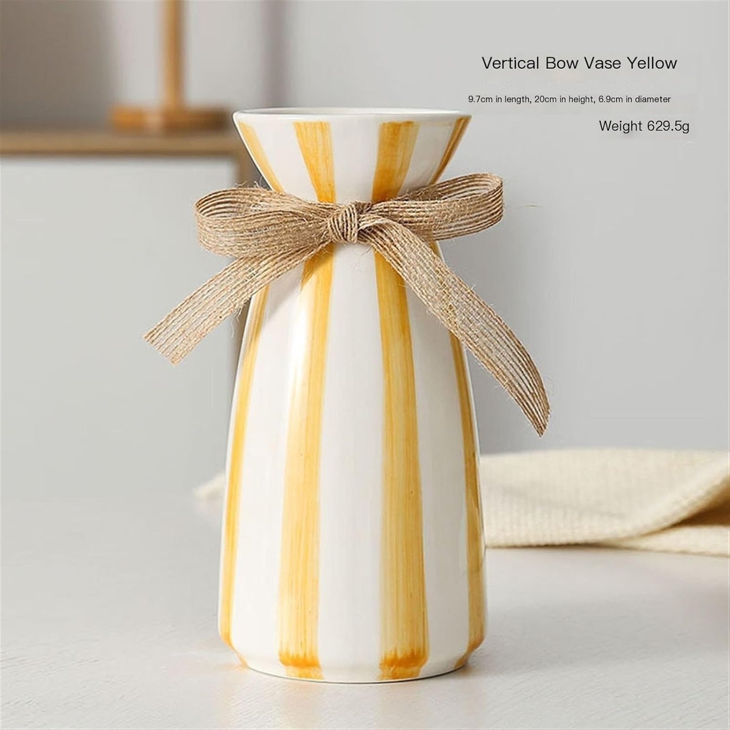 Modern simple blue striped ceramic vase / 3.9 x 7.9 / Yellow