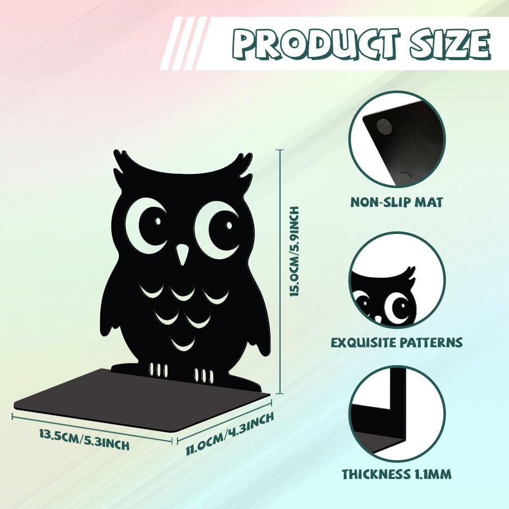 Metal Bookends / Modern Decorative Heavy Duty Study Book Support Stoppers / Owl