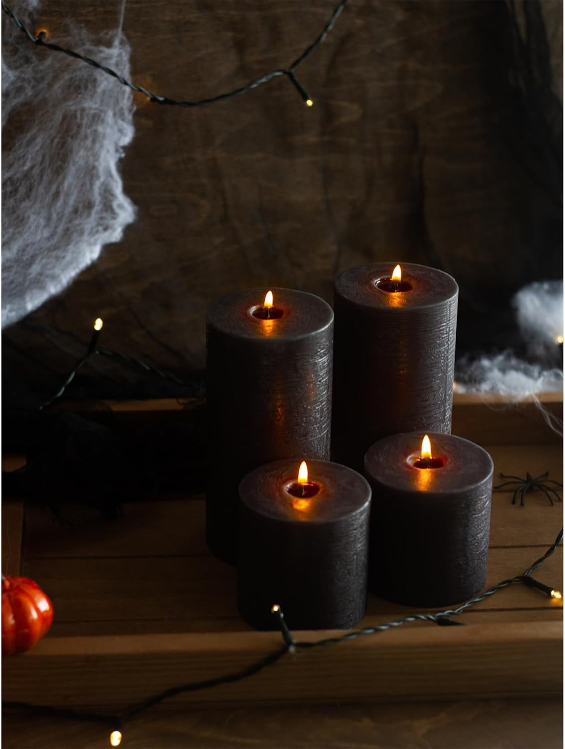 3x3 Pillar Candles Set of 3 - Rustic Unscented No Drip Black Candles for Halloween Decor, Parties, Gothic Décor