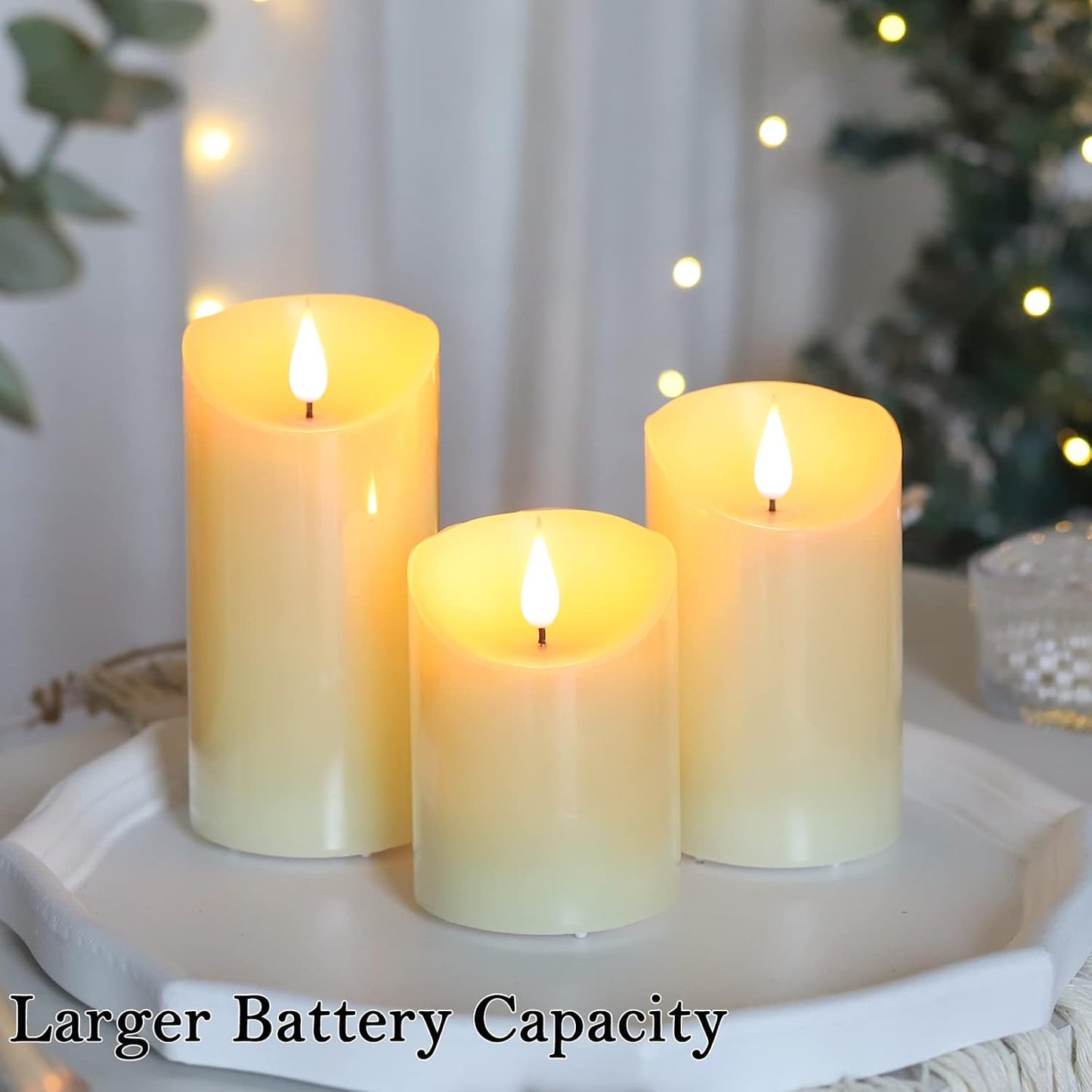 Lezonic Rechargeable Flickering Flameless Candles Battery Operated with Remote and Timer, Pack of 3(D 3'' X H