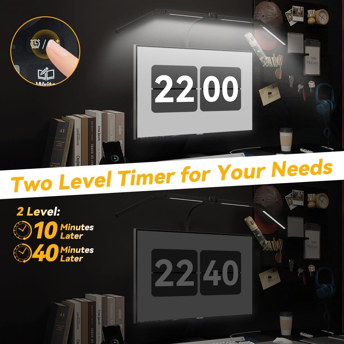 Adjustable LED Desk Lamp with Clamp, 4-Head Eye-Caring CRI95+ Desk Light, Stepless Dimming & Color Temp Remote Control