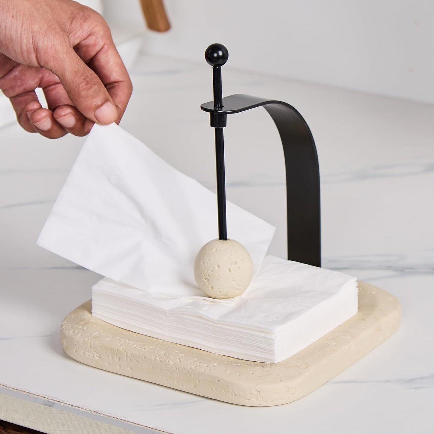 Natural Travertine Napkin Holder / Beige Travertine / 7 x 7