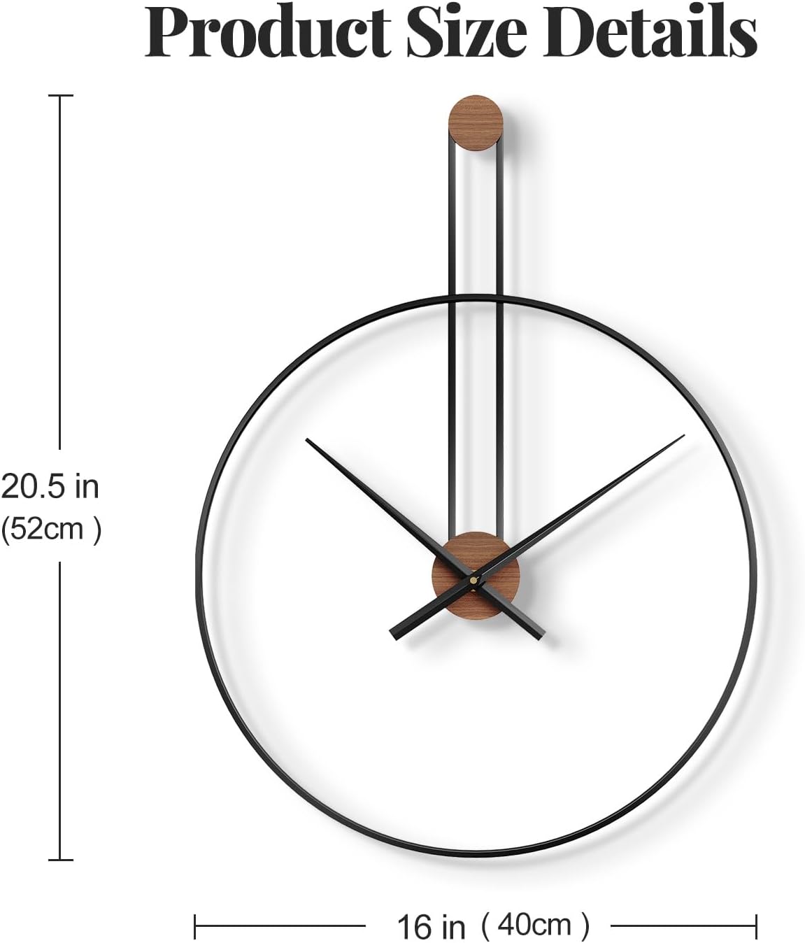 Cuspin 16 Inch Wall Clock, Modern Black Metal Clocks for Living Room | Silent non ticking, battery operated, open frame