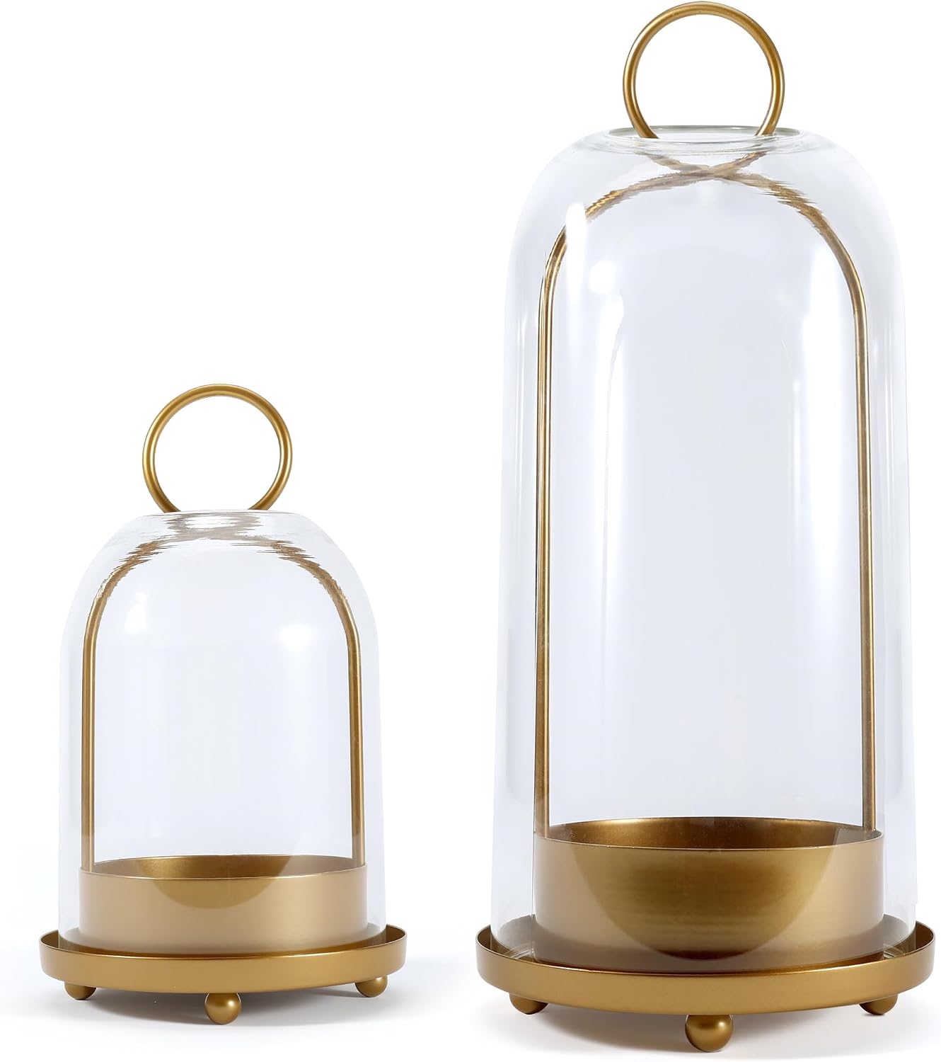 Hurricane Glass Candle Holders, Large & Medium Brass Lanterns Hurricane Candlestick Holder for Pillar Candles Vintage