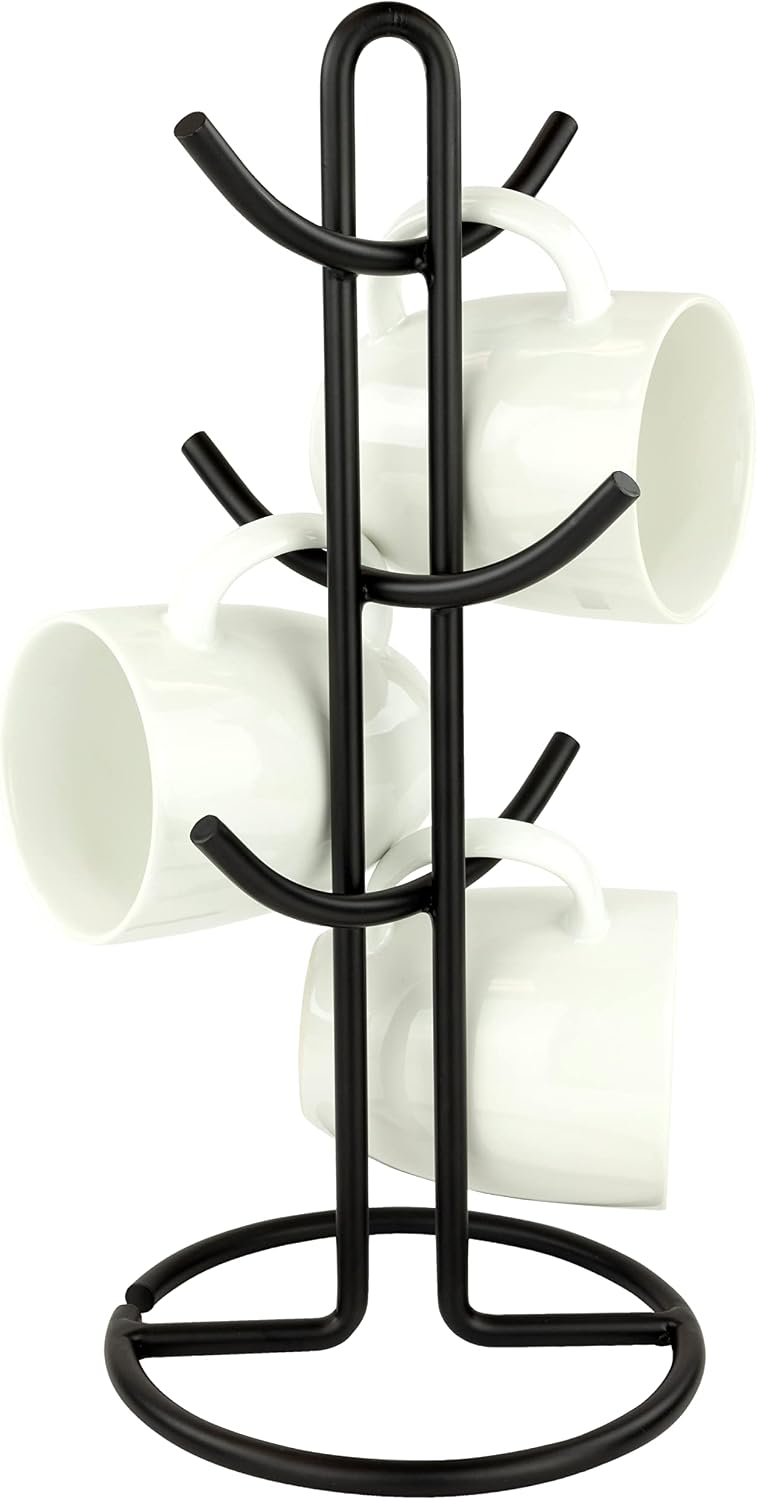 Spectrum Euro Modern Mug Stand for Coffee Cups Mugs Espresso Teacups Kitchen Organizer, Standing Cup Tree for 6 Mugs