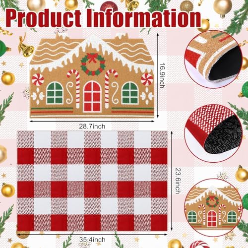 Tinideya 2 Pcs Gingerbread House Layered Doormat Set