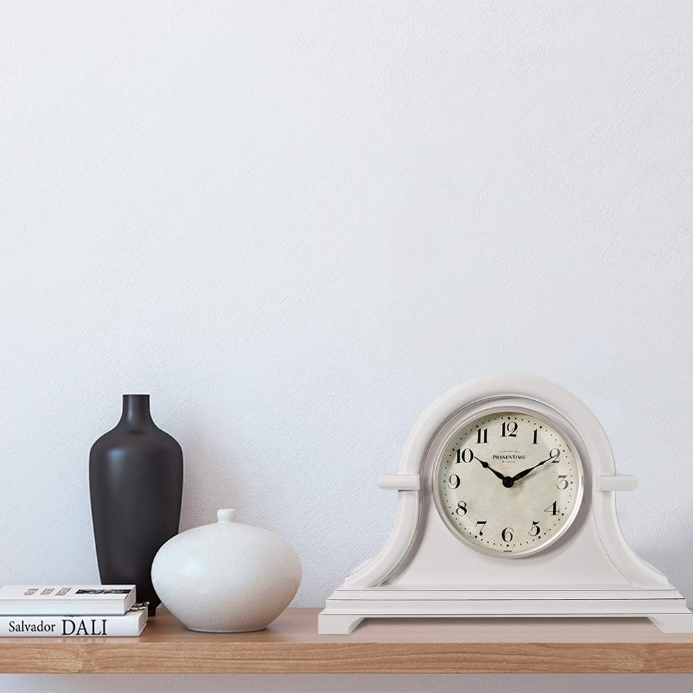 Vintage Farmhouse Mantel Clock, Napoleon Desk Clock | 13 x 10 inch, Domed Lens, Quartz Movement, ABS Plastic Case, Gray