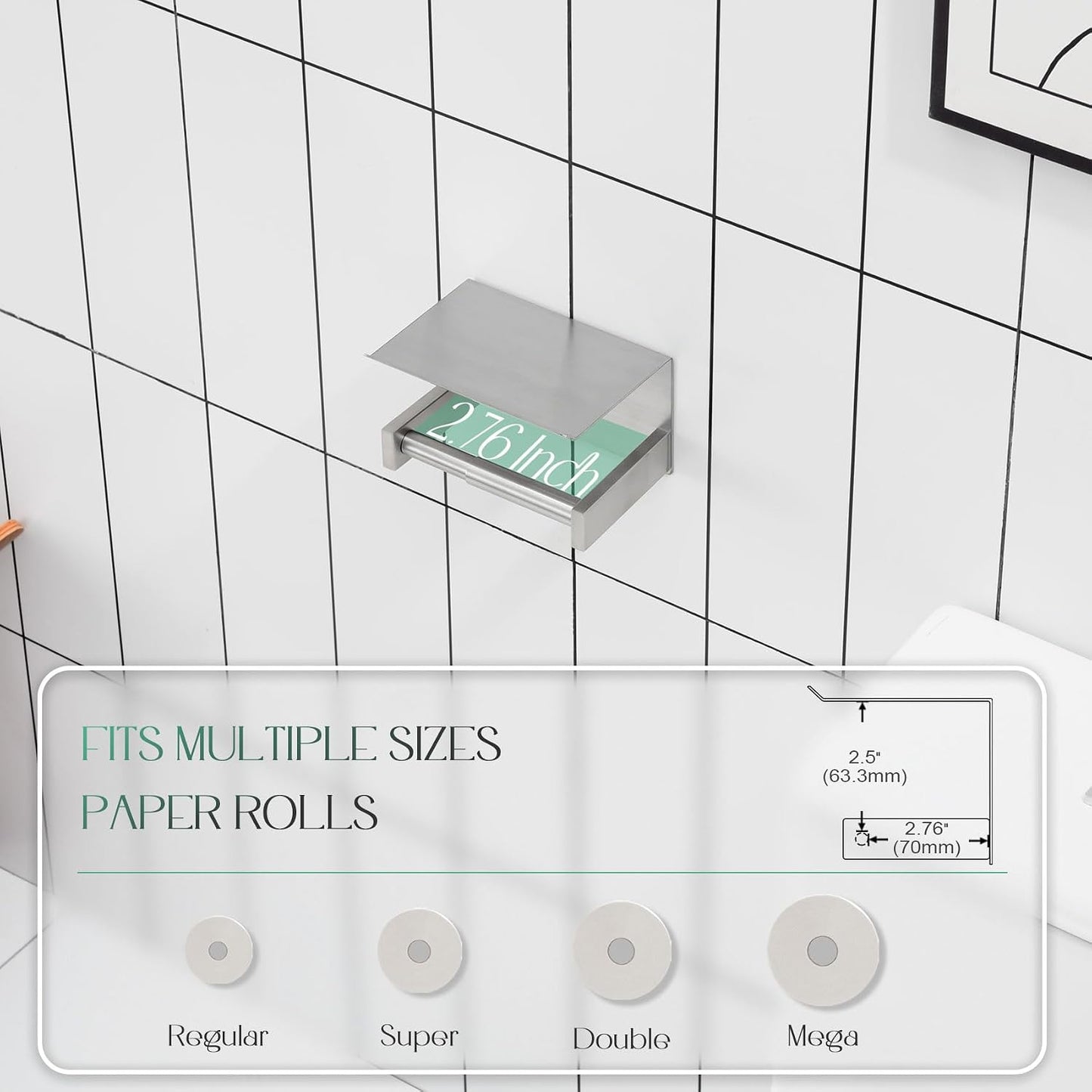 KOKOSIRI Roll Paper Holder Spring Loaded Bathroom Toilet Paper Holder Tissue Paper Holder with Shelf Wall Mounted
