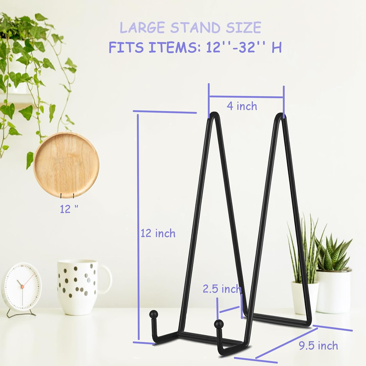 Black Picture Stands Plate Stands for Display Large Book Stands / Black 12 In / 12 Inch / Set of 3