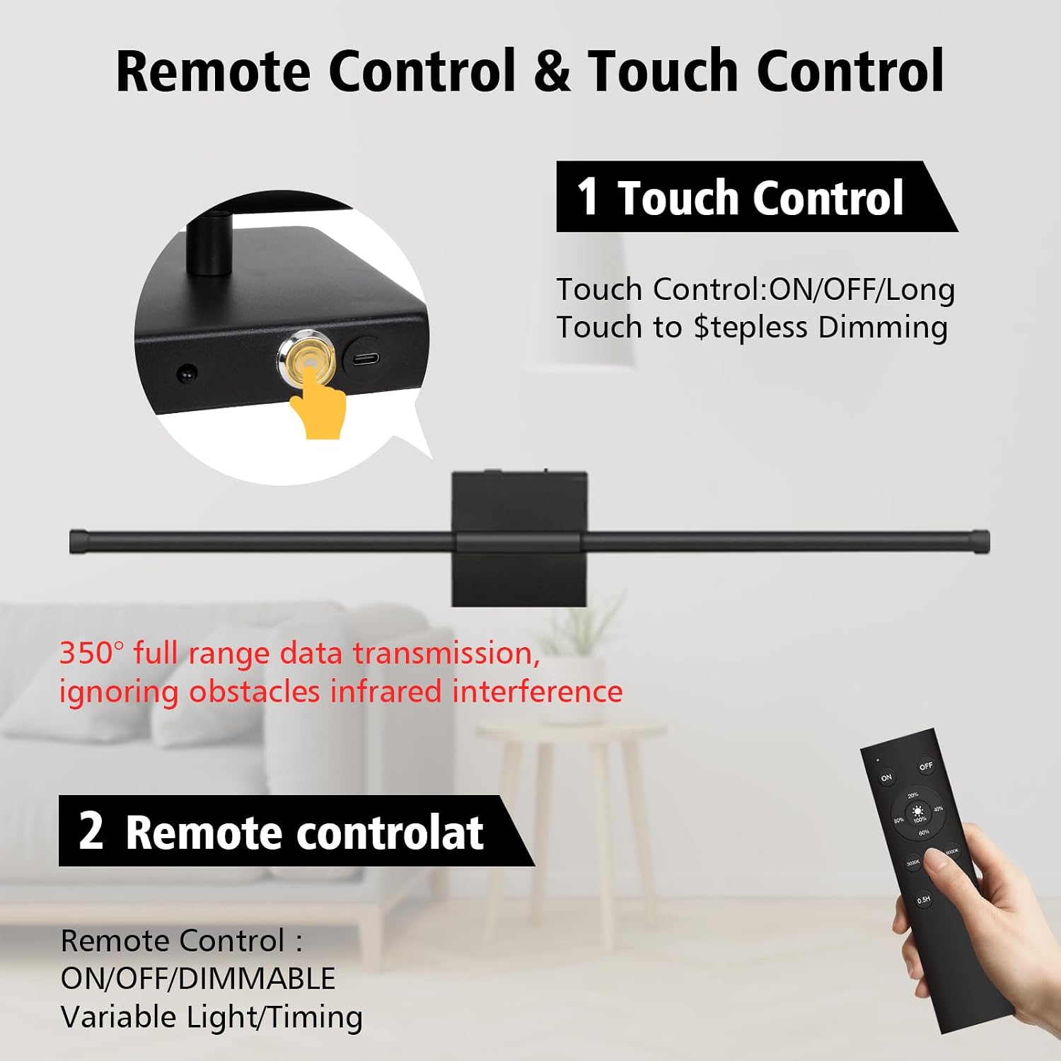 Battery Operated Wall Sconce Set of 2, Wall Sconces 3000K-6000K Dimmable Rechargeable Wall Sconce with Remote Control