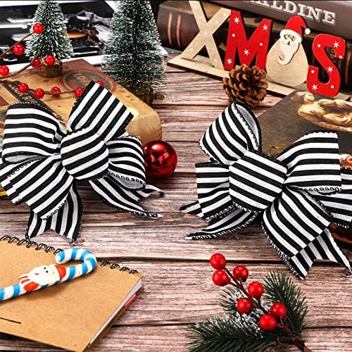 Geosar 4 Pcs Black White Striped Bows, 6 Inch Halloween Bows for Wreaths
