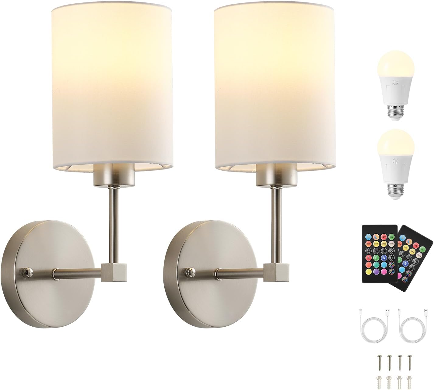 KARTOOSH Battery Operated Wall Sconce Set of Two, Dimmable 4CCT, RGB, Timer | Rechargeable Wireless Wall Decor Light