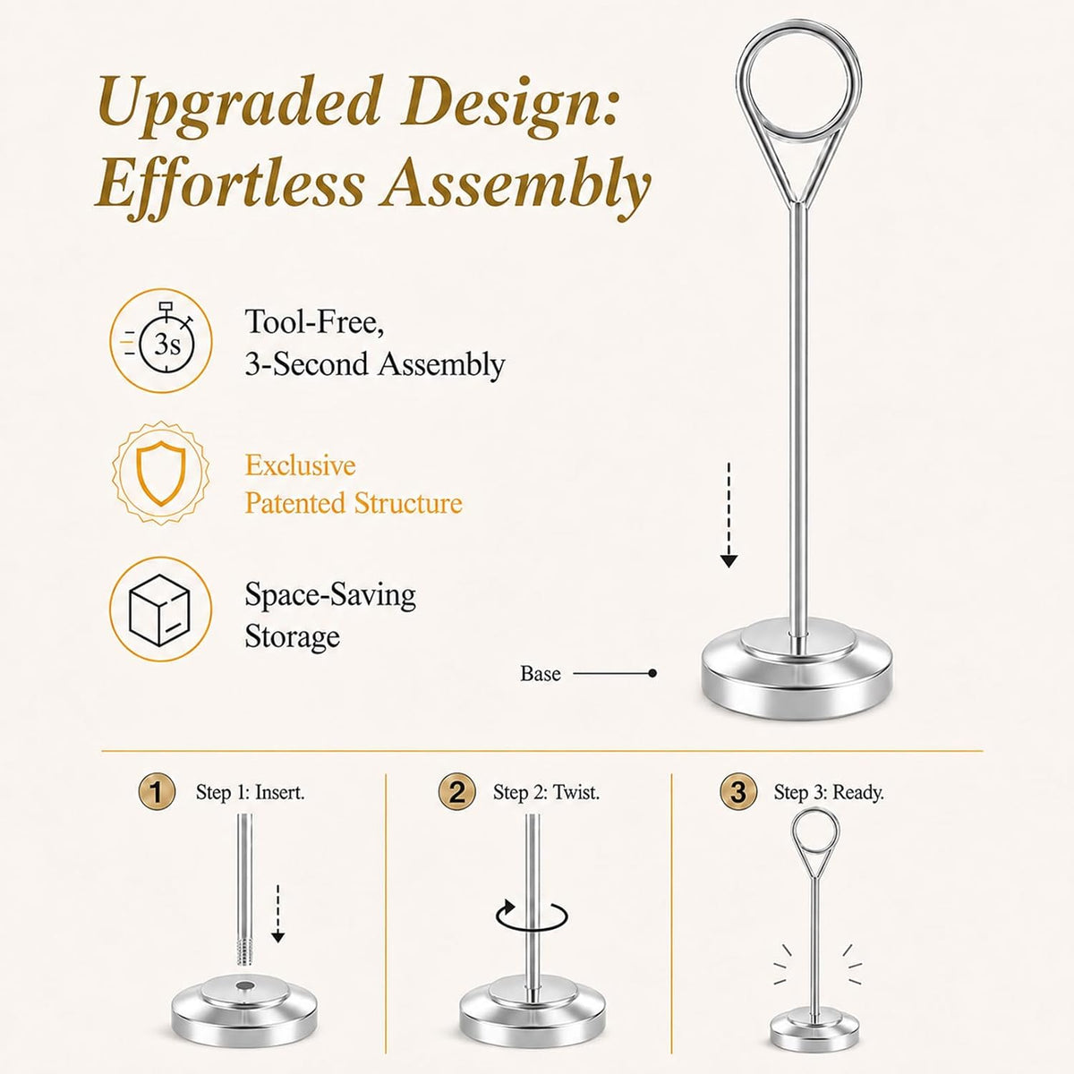 Radezon 12 Pcs Silver Table Number Holders, 6 Inch Tall Place Card Holders for Table, Sturdy Photo Picture Holders with