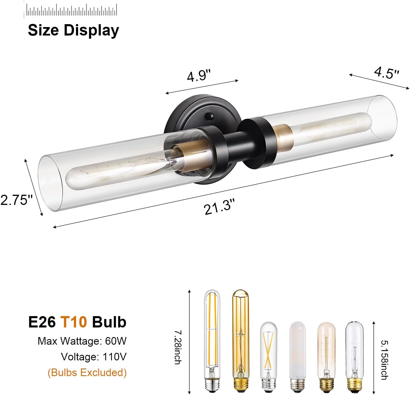 Bathroom Sconces Wall Lighting W/ Clear Glass, 2-Light Bathroom Vanity Light Fixtures, Modern Wall Lights for Mirror