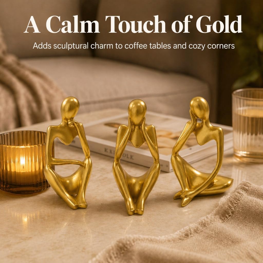Thinker Statue / Abstract Resin Figurines / Gold / Set of 3