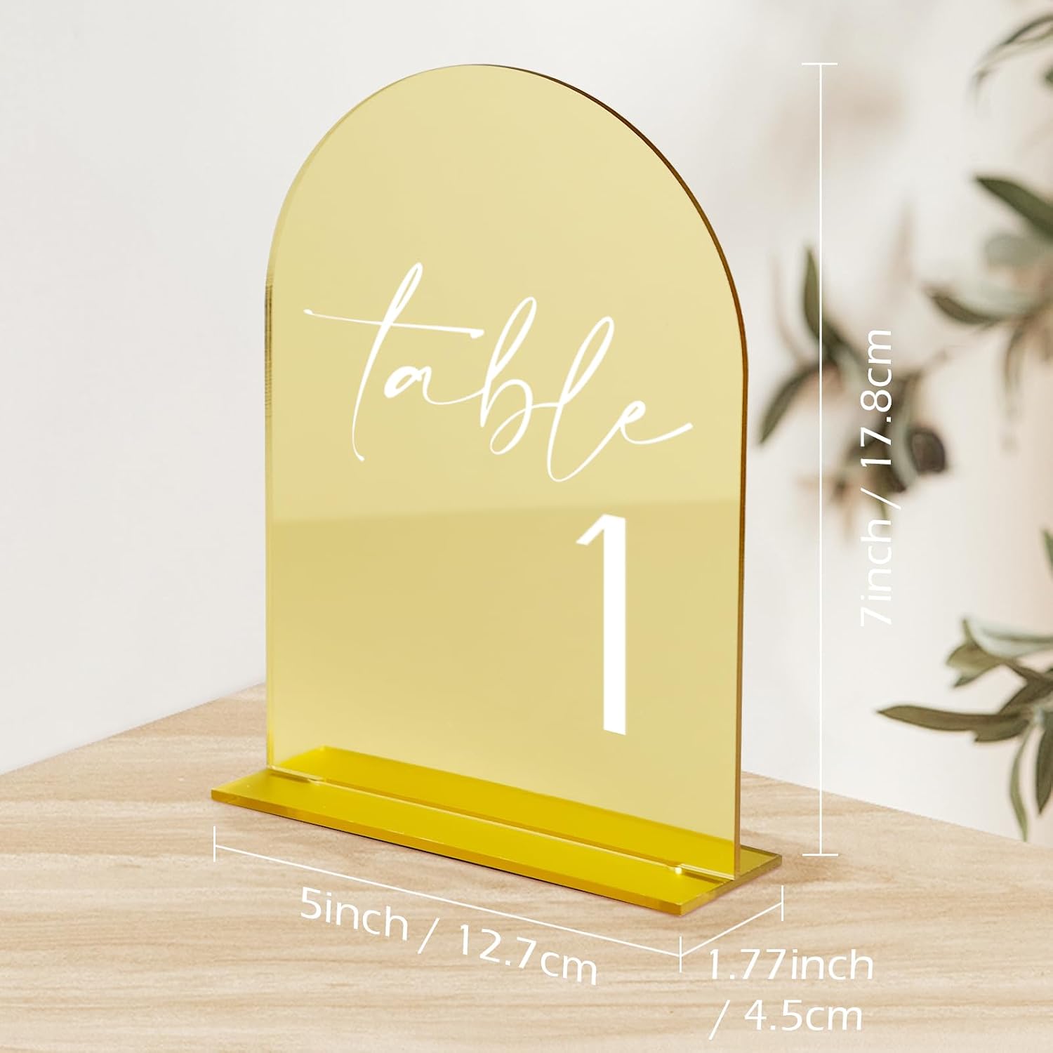 HOODO Gold Mirror Acrylic Wedding Table Numbers 1-15 with Stands, 5"x7" Arched Acrylic Sign and Holder, Gold Mirror