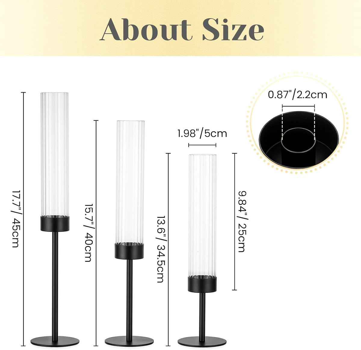 Hewory Black Taper Candle Holders: Candlestick Holders Set of 3 Hurricane Glass Tall Candle Holder for Candlesticks
