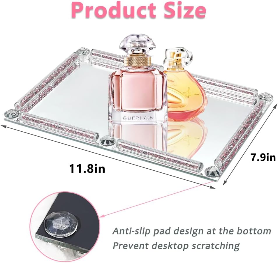 Crushed Diamond Filled Crystal Glass Tray / Rose / 11.8 x 7.9